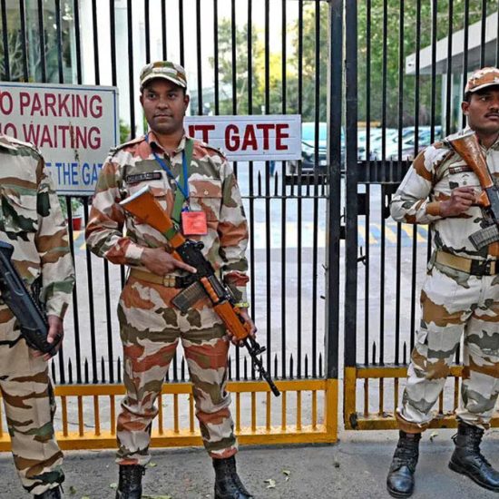 The police standing guard outside the office building where Indian tax authorities raided the BBC’s office in New Delhi last month.Credit...Sajjad Hussain/Agence France-Presse — Getty Images