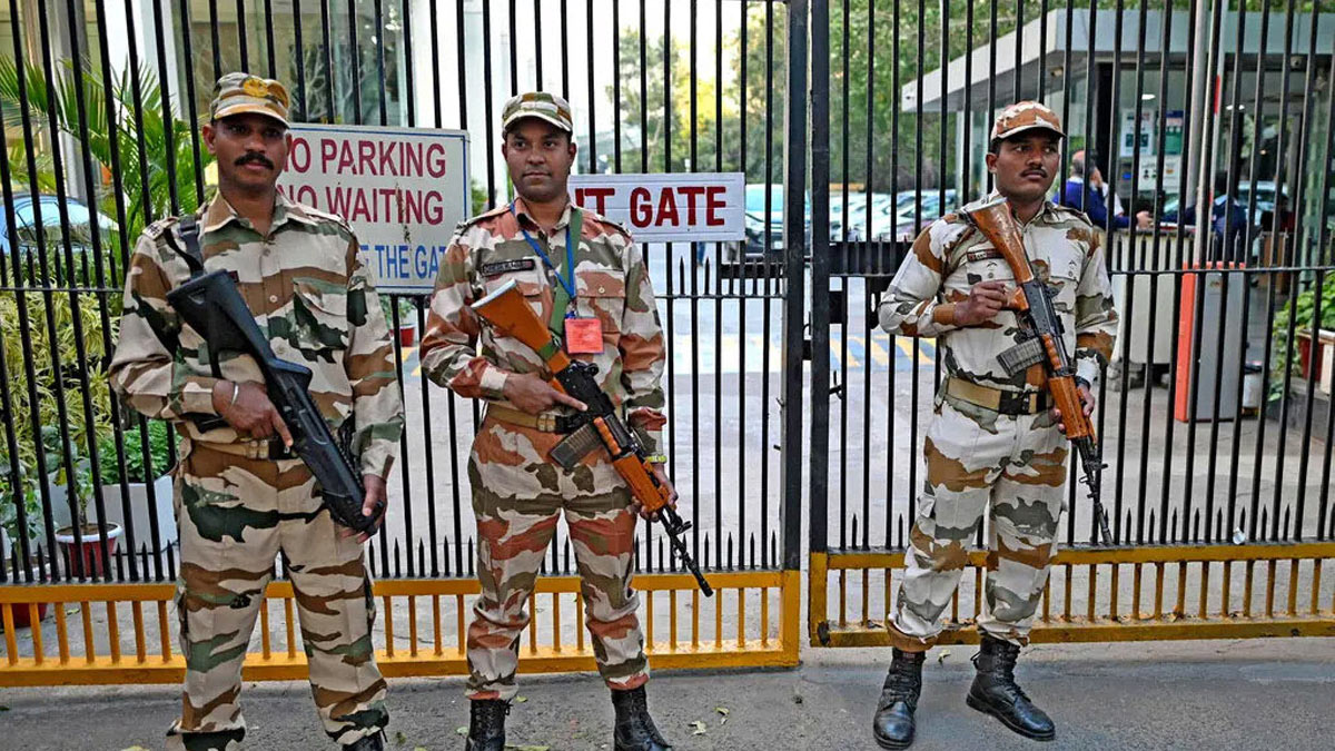 The police standing guard outside the office building where Indian tax authorities raided the BBC’s office in New Delhi last month.Credit...Sajjad Hussain/Agence France-Presse — Getty Images